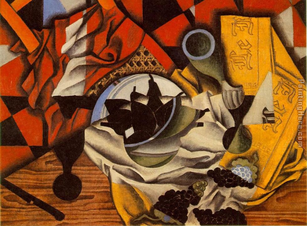 Pears and Grapes on a Table painting - Juan Gris Pears and Grapes on a Table art painting